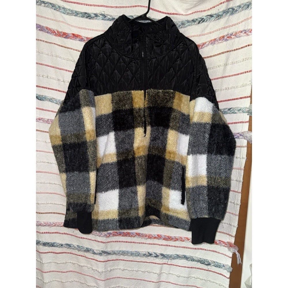 Lularoe Nancy Half Zip Pullover Sweater Sherpa Size 2XL Checkered Plaid